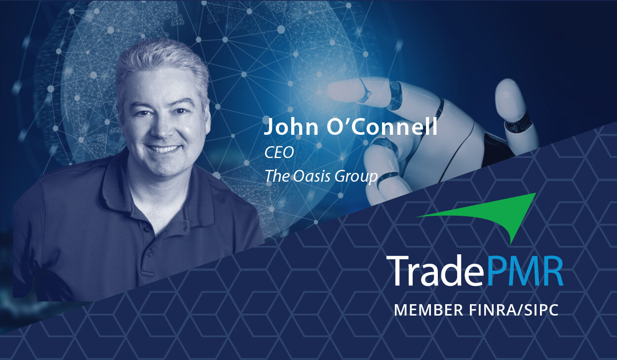 John O'Connell headshot and title on blue blackground with TradePMR logojfc